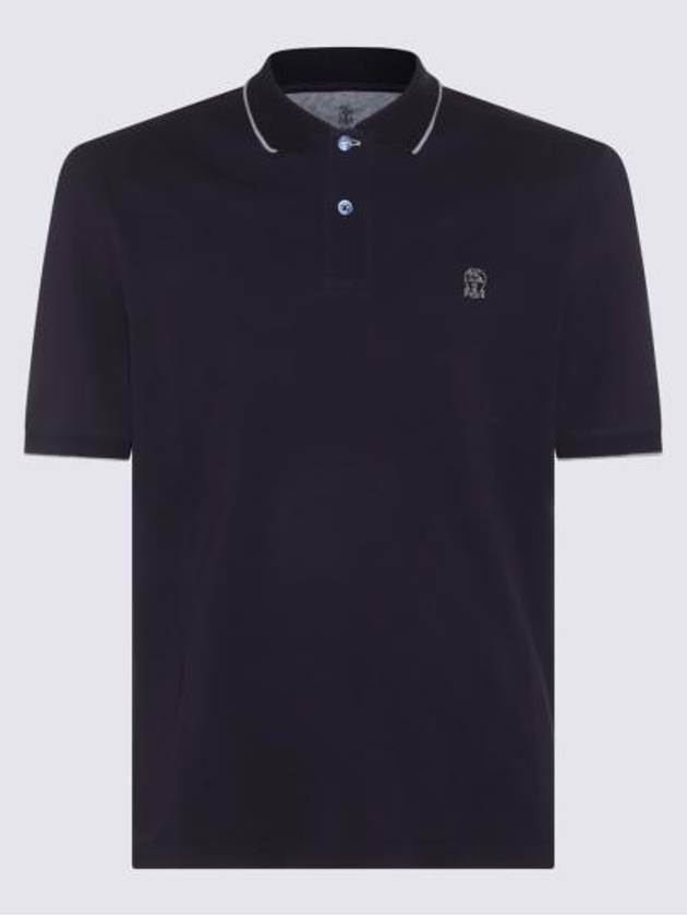 Embroidered Logo Short Sleeve Polo Shirt Navy - BRUNELLO CUCINELLI - BALAAN 5