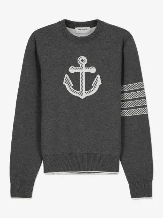 Men's Anchor Jacquard 4-Bar Crew Neck Knit Top Med Grey - THOM BROWNE - BALAAN 2