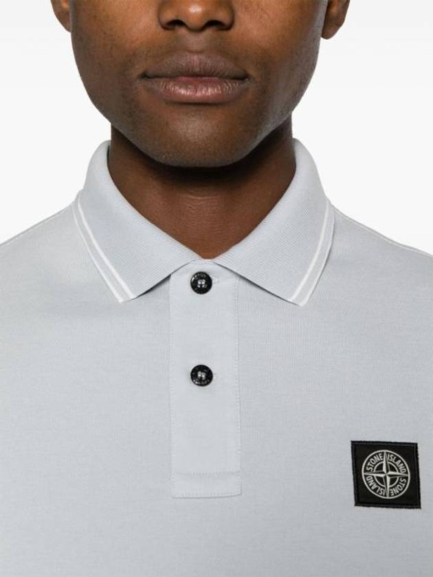 Stretch Cotton Pique Short Sleeve Polo Shirt Blue - STONE ISLAND - BALAAN 4