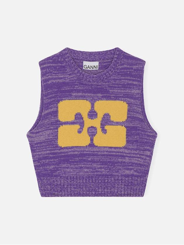 Logo Graphic Cropped Wool Vest Purple - GANNI - BALAAN 2