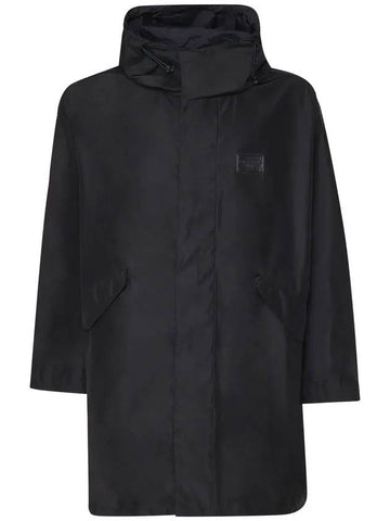 Logo Patch Hooded Raincoat Black - DOLCE&GABBANA - BALAAN 1