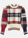 Tartan Check Jacquard Wool Mohair Knit Top Red Beige - THOM BROWNE - BALAAN 2