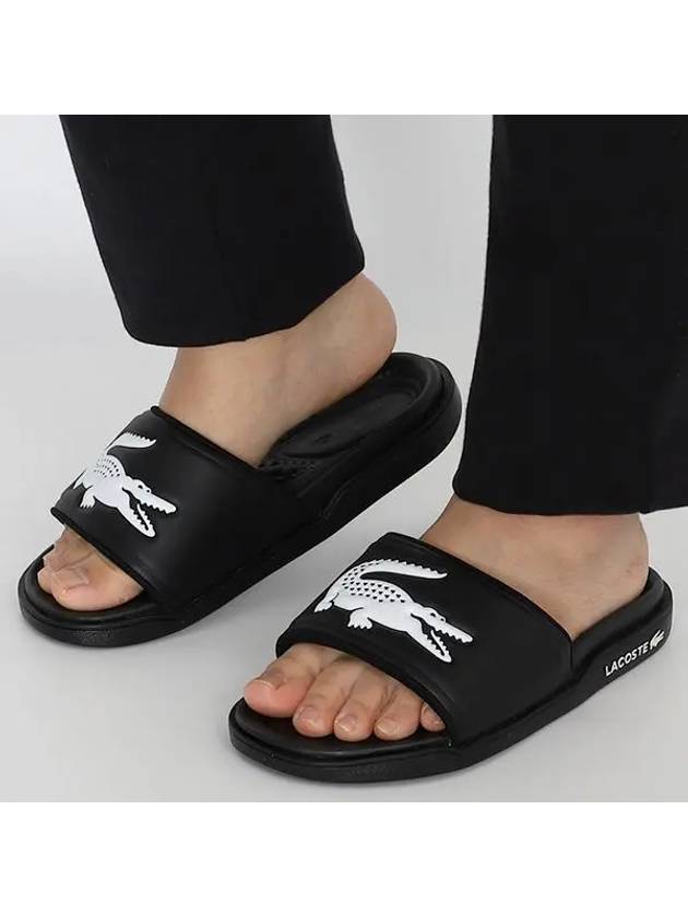 Croco Dualiste Synthetic Logo Strap Slippers Black - LACOSTE - BALAAN 2