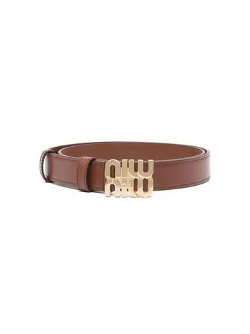 Logo Buckle Leather Belt Tobacco - MIU MIU - BALAAN 1