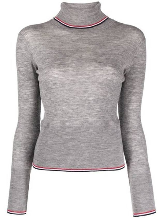 Women's Wool Rib Turtleneck Grey - THOM BROWNE - BALAAN 1