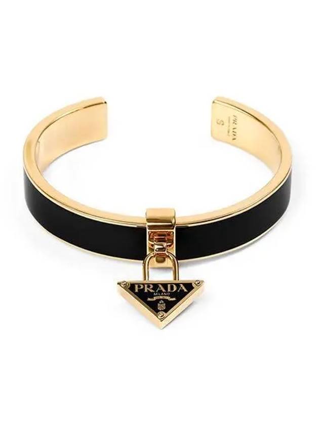 Triangle Logo Plaque Metal Bracelet Black Gold - PRADA - BALAAN 2