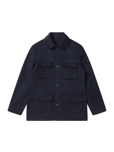 Cashmere 100 Out Pocket Jumper Jacket Navy - SOLEW - BALAAN 1