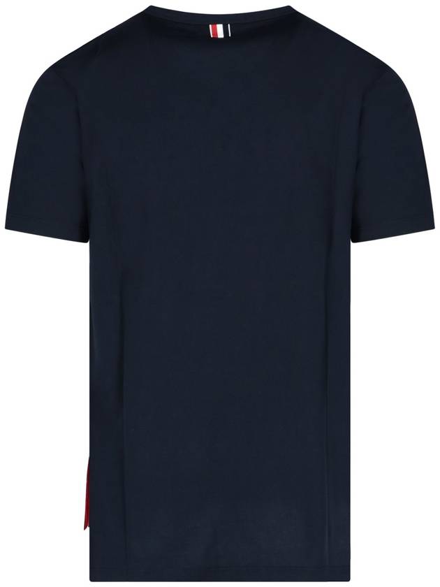 Men's Medium Weight Jersey Tipped Pocket Crewneck Short Short Sleeve T-Shirt Navy - THOM BROWNE - BALAAN 8