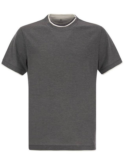 Double Layer Crew Neck Short Sleeve T-Shirt Grey - BRUNELLO CUCINELLI - BALAAN 2