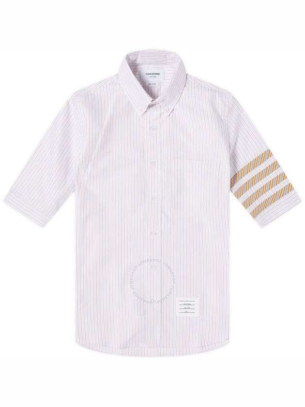 Thom Browne Men's Stripe Oxford 4-Bar Short Sleeve Shirt, Brand Size 3 (Large) - THOM BROWNE - BALAAN 1