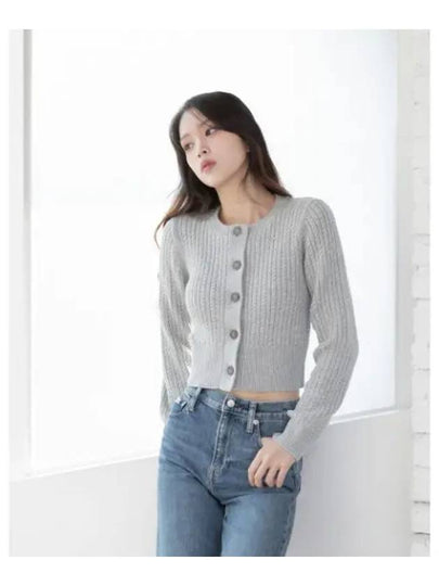 Jeans Cable Knit Cropped Cardigan Grey - CALVIN KLEIN - BALAAN 2