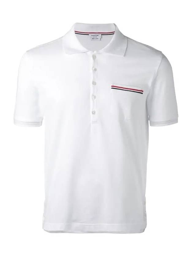 Men's Three Stripes Pocket Mercerized Short Sleeve Polo Shirt White - THOM BROWNE - BALAAN 3