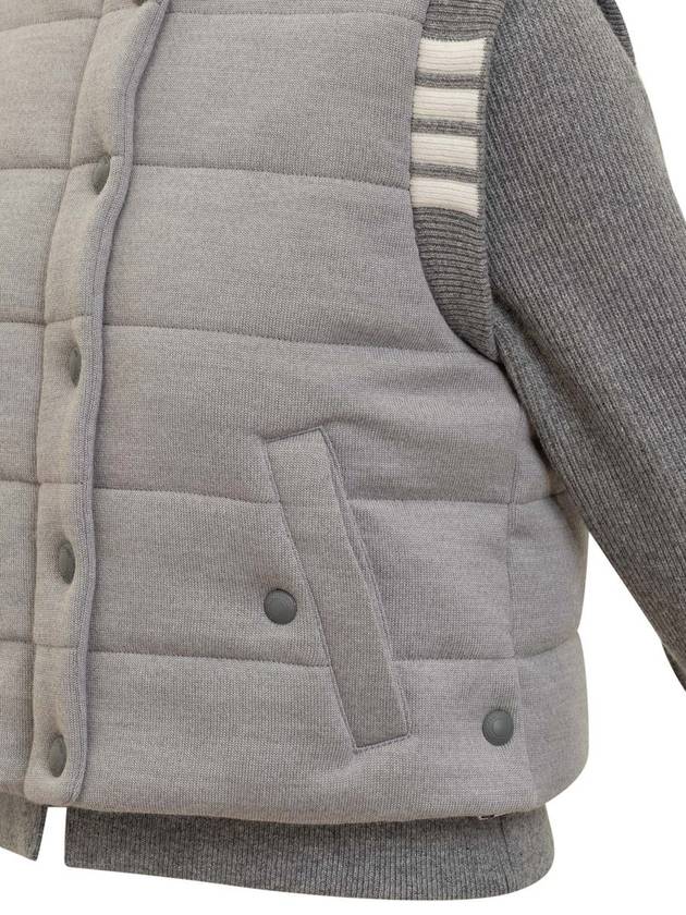 Fine Merino Reversible Wool Down Zip-Up Jacket Grey - THOM BROWNE - BALAAN 5