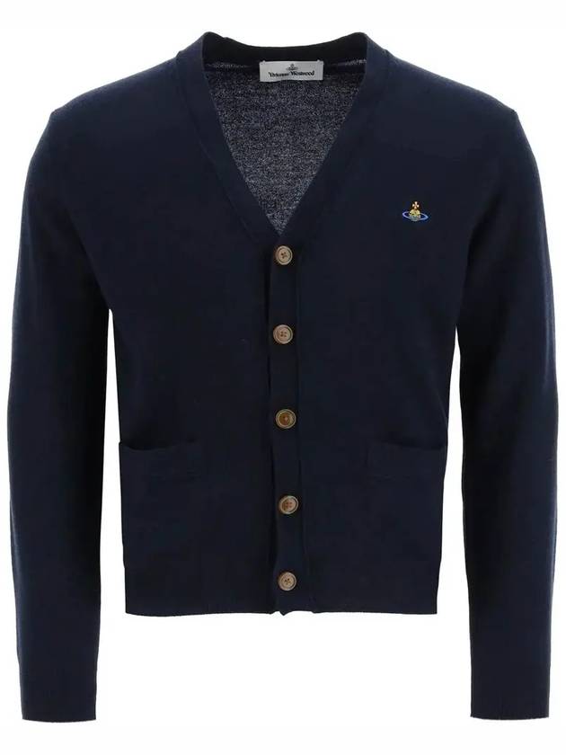 Logo Embroided Button Wool Cardigan Navy - VIVIENNE WESTWOOD - BALAAN 3