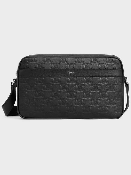 Medium Calfskin Triomphe Embossed Messenger Bag Black - CELINE - BALAAN 2