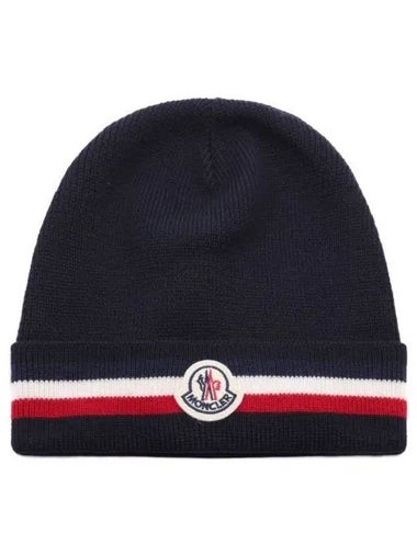 Men s Logo Three Stripe Wool Beanie 3B00068 A9575 742 24F 1215181 - MONCLER - BALAAN 1