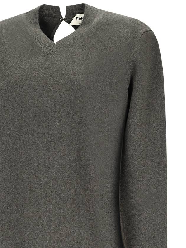 Pullover V-Neck Cashmere Knit Top Dark Green - FENDI - BALAAN 4