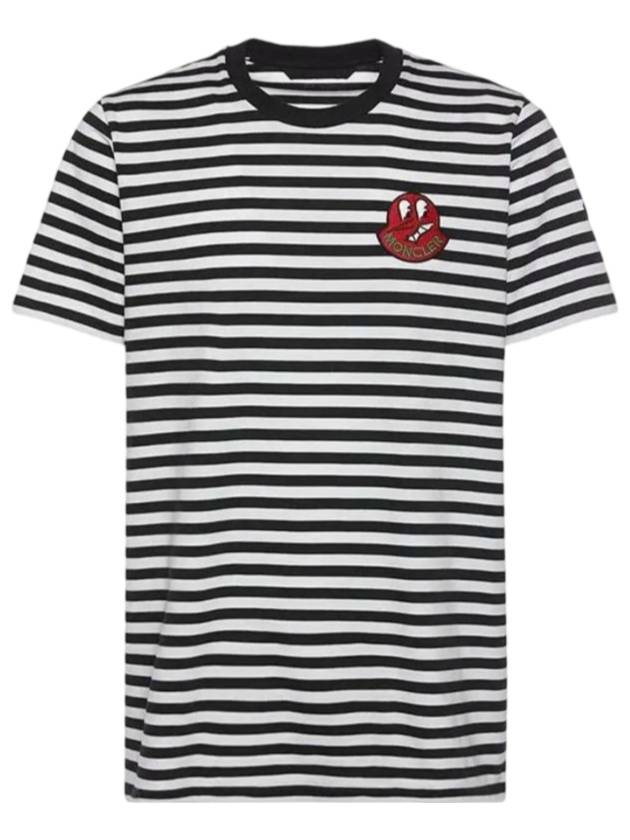 Archivio logo patch striped short sleeve t shirt white black - MONCLER - BALAAN 1