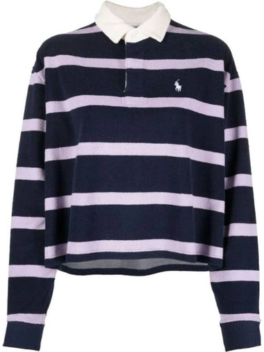 Women's Two Tone Overfit Long Sleeves T Shirt Navy - POLO RALPH LAUREN - BALAAN 1