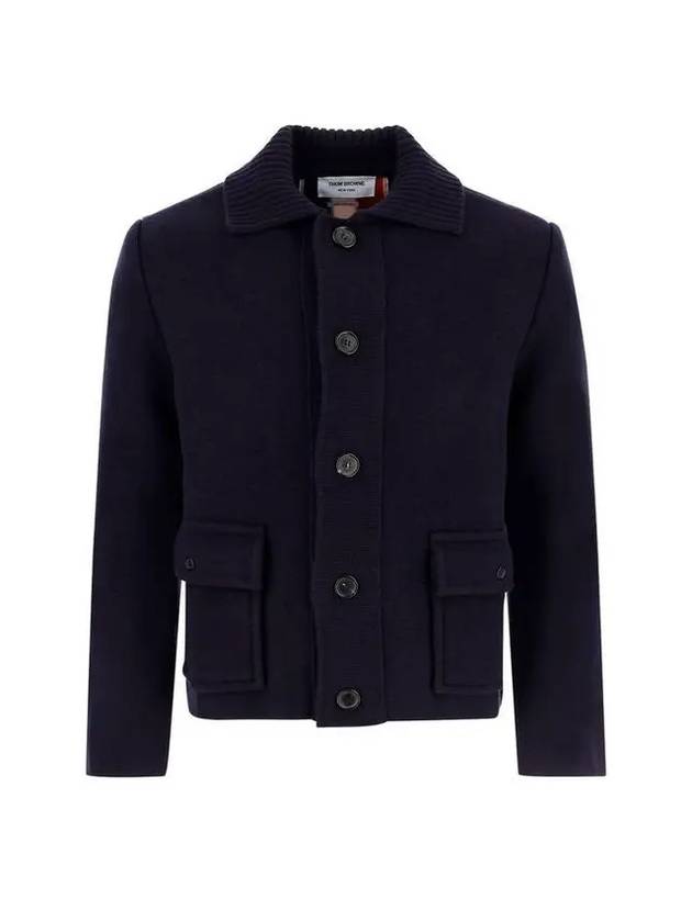 Intarsia Center Back Voile Wool Jacket Navy - THOM BROWNE - BALAAN 1