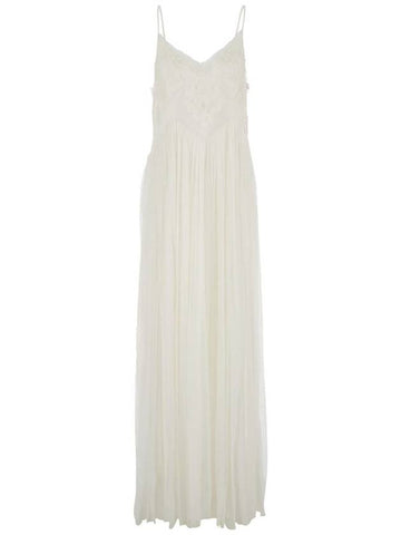 White Long Sleeveless Dress With V Neck In Viscose Woman - TWINSET - BALAAN 1