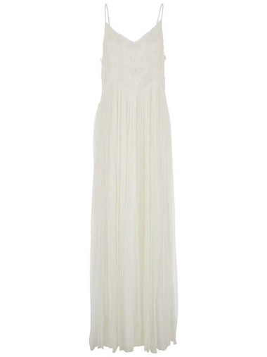 White Long Sleeveless Dress With V Neck In Viscose Woman - TWINSET - BALAAN 1