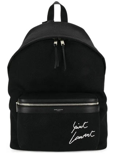 Signature Logo Embroidered Canvas City Backpack Black - SAINT LAURENT - BALAAN 1