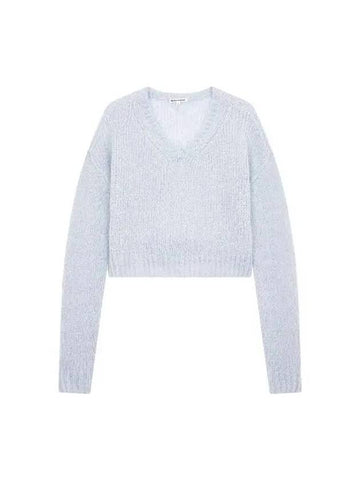 Wearing cropped V-neck booklet knit light purple 270962 - REFORMATION - BALAAN 1