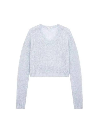 Wearing cropped V-neck booklet knit light purple 270962 - REFORMATION - BALAAN 1