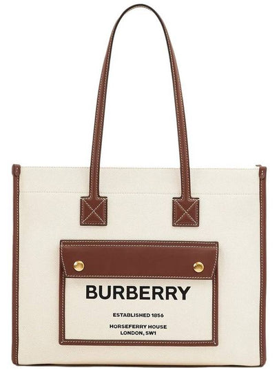 Freya Small Canvas Leather Tote Bag Natural Tan - BURBERRY - BALAAN 2