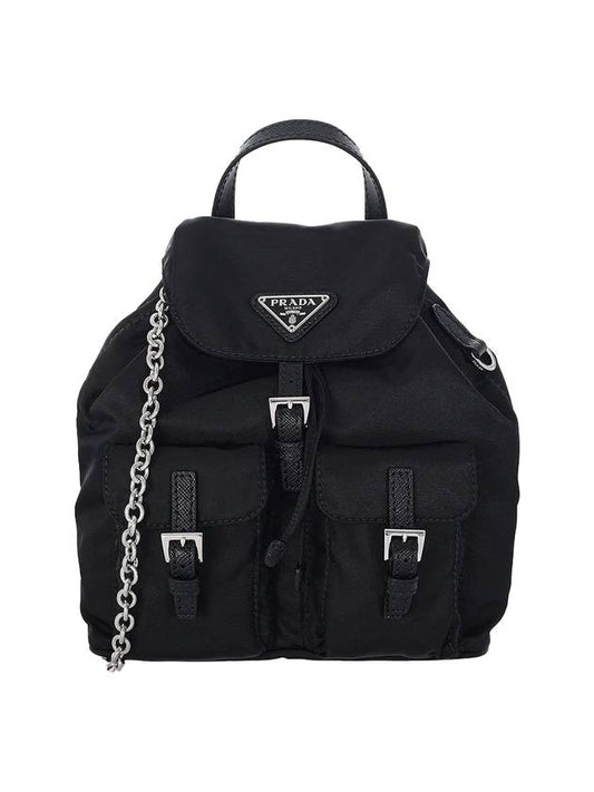 Triangle Logo Re Nylon Chain Mini Backpack Black - PRADA - BALAAN 1