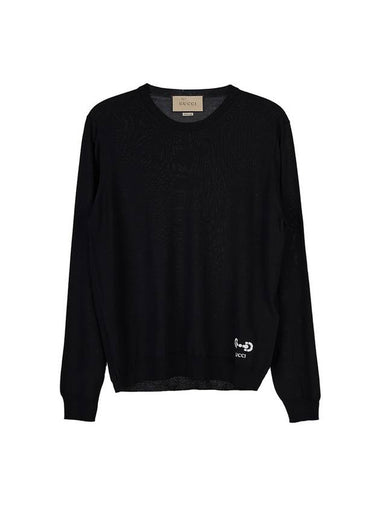 Embroidered Logo Wool Knit Top Black - GUCCI - BALAAN 1