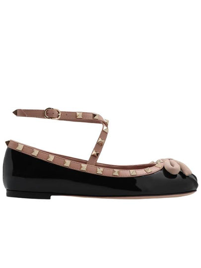 Rockstud Patent Leather Ballerina Black - VALENTINO - BALAAN 2