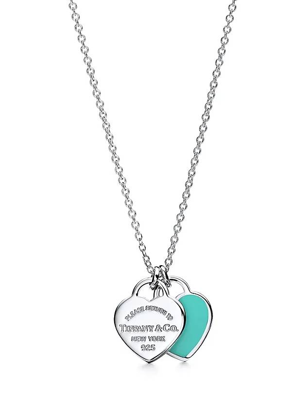 Blue Double Heart Tag Pendant Necklace Blue Silver - TIFFANY & CO. - BALAAN 7