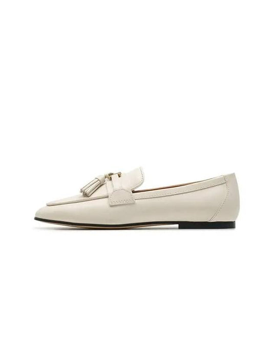 Tassel Embellished Leather Loafers White - TOD'S - BALAAN 1