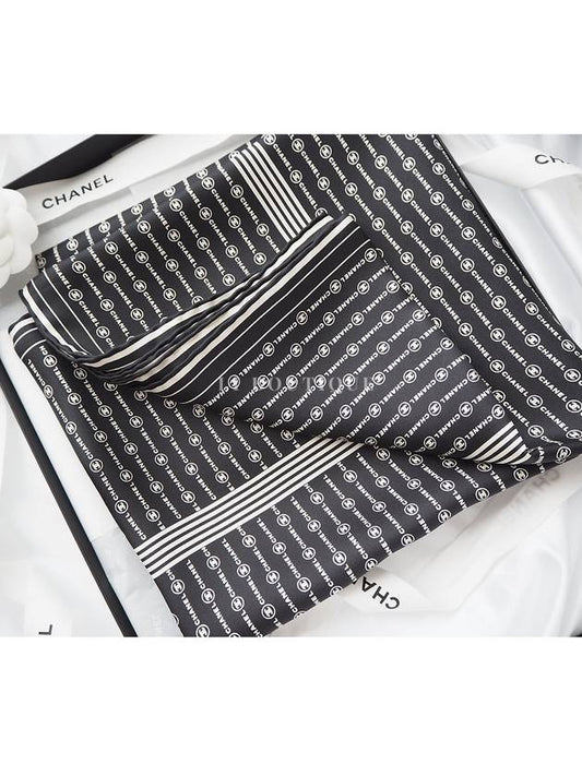 CC Logo Muffler Cashmere Silk Scarf Black White - CHANEL - BALAAN 2