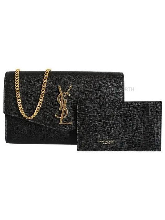 Monogram Uptown Chain Embossed Leather Long Wallet Black - SAINT LAURENT - BALAAN 2