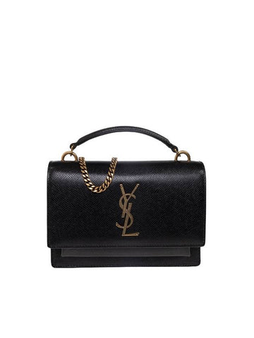 Women's Sunset Coated Bark Leather Chain Shoulder Bag Black - SAINT LAURENT - BALAAN 1