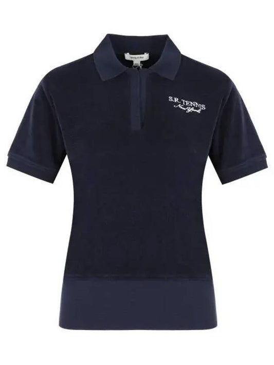 SR Tennis Terry Cloth Effect Polo Shirt Navy - SPORTY & RICH - BALAAN 2