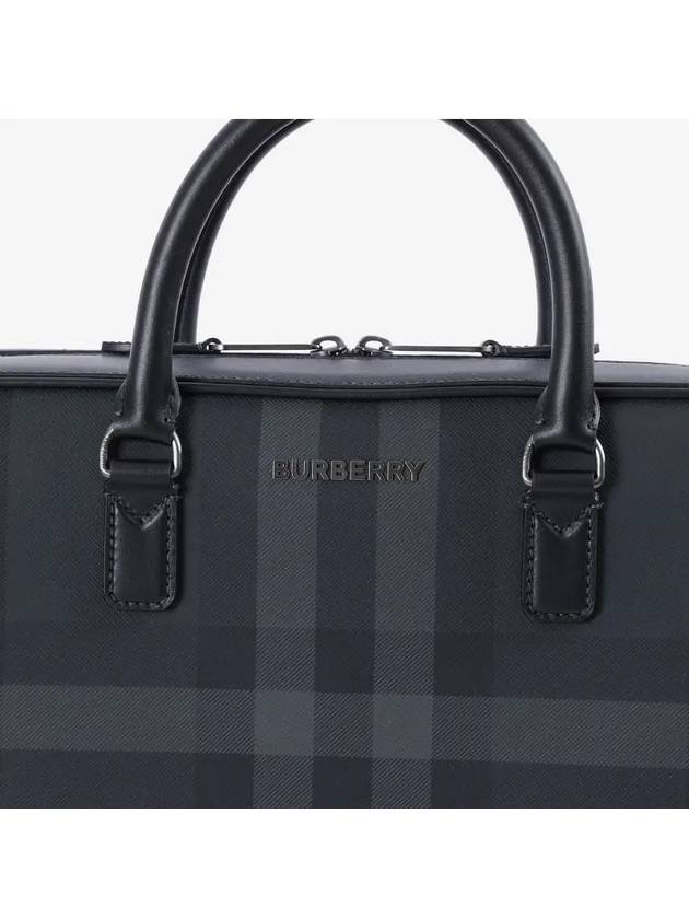 Check Print Leather Brief Case Charcoal - BURBERRY - BALAAN 4