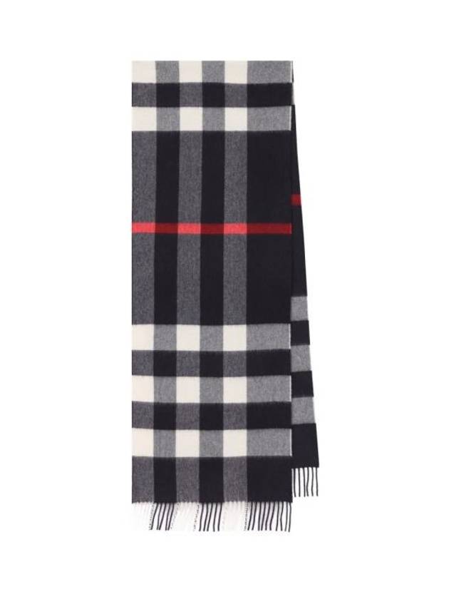 Fringed Checked Cashmere Scarf Navy - BURBERRY - BALAAN 1