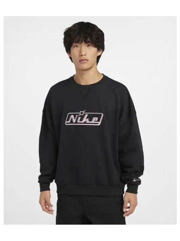 Club Oversized Crew Neck Sweatshirt M Black Pink Glaze HQ2957 010 - NIKE - BALAAN 1