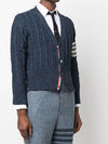 Donegal Twist Cable 4 Bar Classic V Neck Cardigan Blue - THOM BROWNE - BALAAN 3