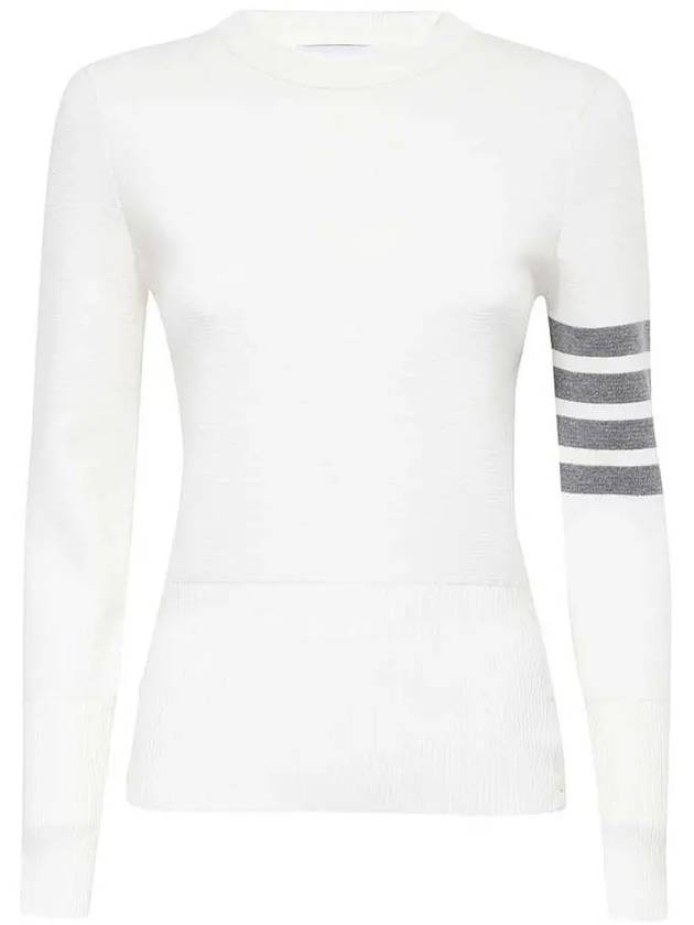 Milano Stitch Crewneck 4-Bar Cotton Crepe Knit Top White - THOM BROWNE - BALAAN 2