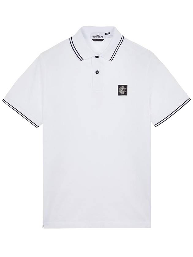 Stretch Cotton Pique Short Sleeve Polo Shirt White - STONE ISLAND - BALAAN 2