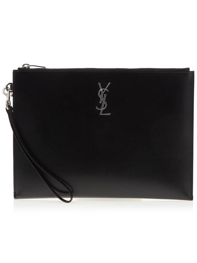 Monogram Silver Logo Clutch Bag Black - SAINT LAURENT - BALAAN 2