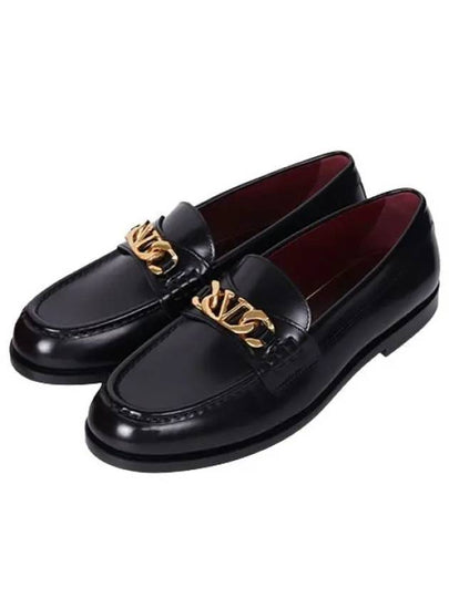 V Logo Chain Leather Loafers Black - VALENTINO - BALAAN 2