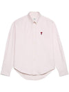 Heart Logo Stripe Oversized Fit Long Sleeve Shirt Light Pink - AMI - BALAAN 1