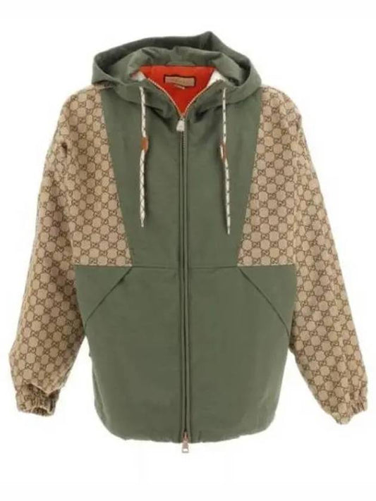 GG Cotton Canvas Zip-Up Jacket Green Beige - GUCCI - BALAAN 2