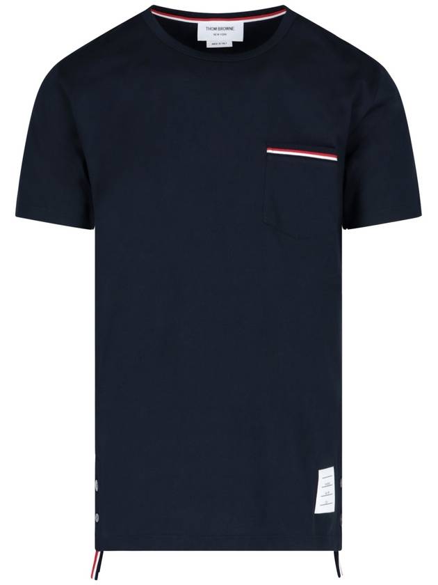 Men's Medium Weight Jersey Tipped Pocket Crewneck Short Short Sleeve T-Shirt Navy - THOM BROWNE - BALAAN 2